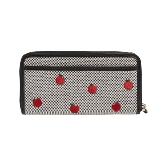 Kate Spade Womens Black Red Apple Embroidered Large Continental Wallet New - Picture 4 of 12
